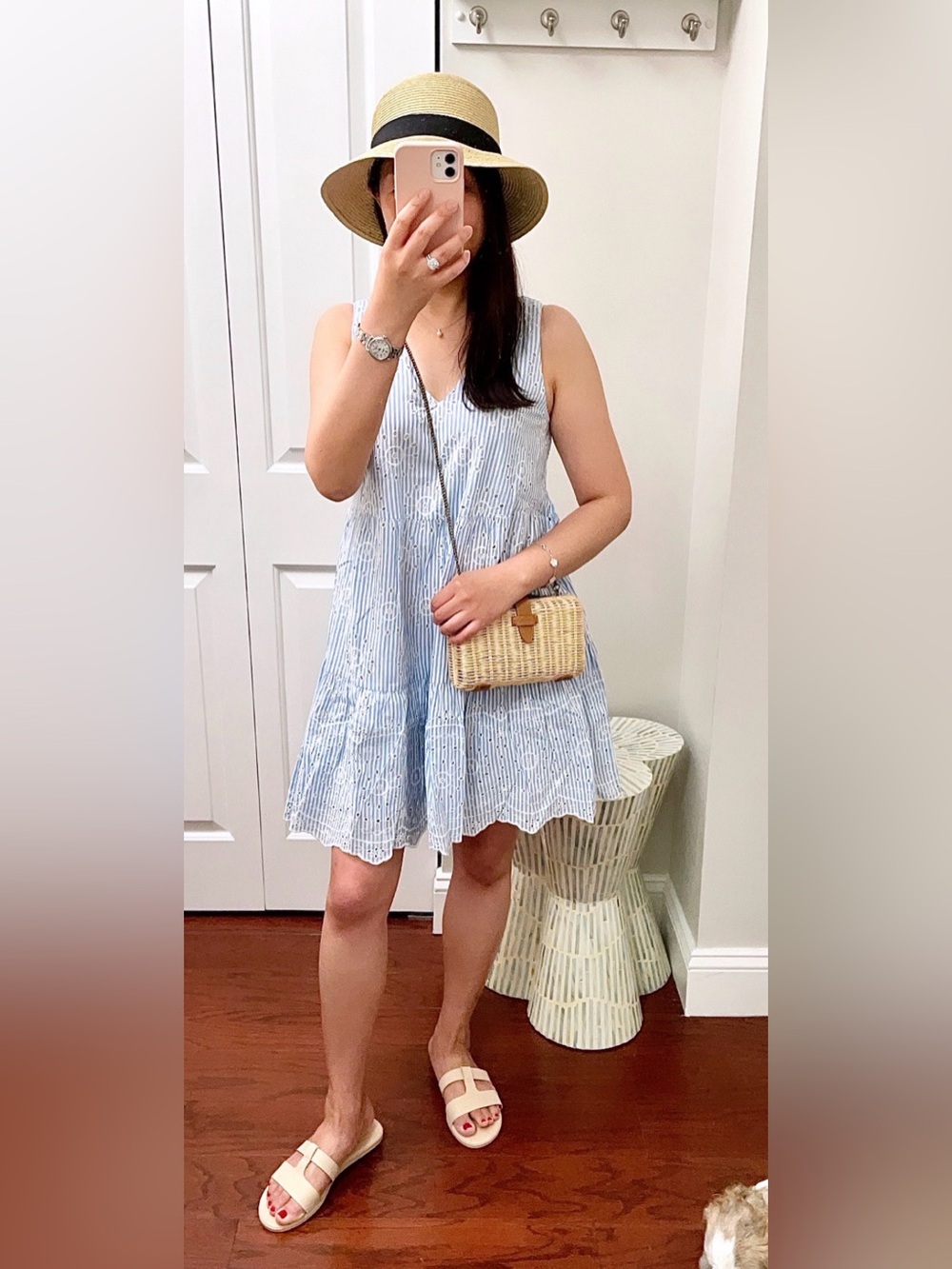 LOFT Light Blue Striped Mini Dress
